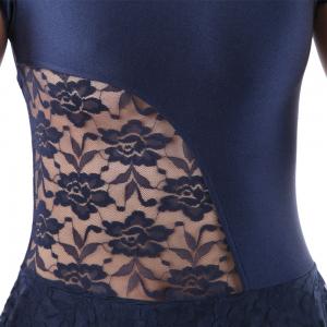 Turtle Neck Cap Sleeve Leotard with Lace Skirt